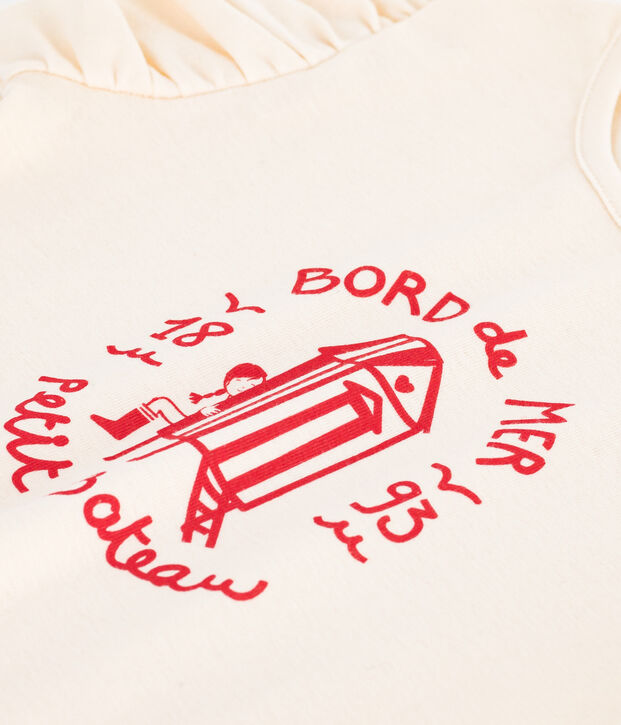 T-shirt a maniche corte in cotone con stampa bambina ecru