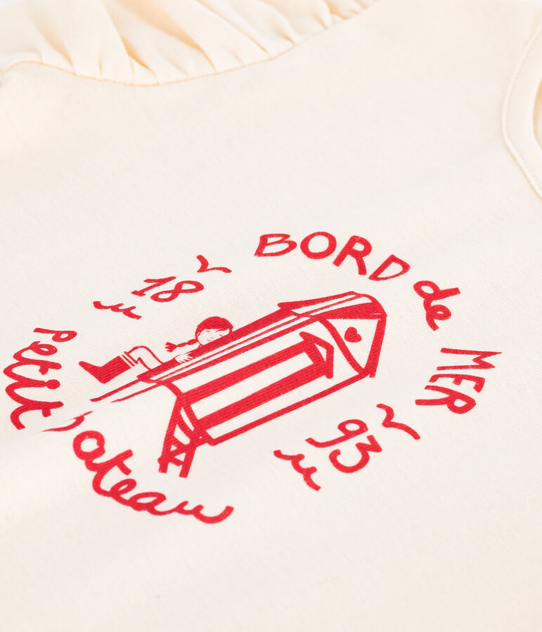 T-shirt a maniche corte in cotone con stampa bambina ecru