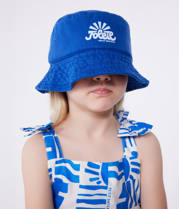 Cappellino alla pescatora in cotone tinta unita bambino blu