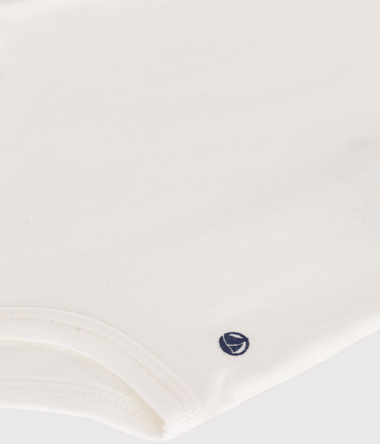 Body con colletto polo in cotone a manica corta beb&egrave; bianco