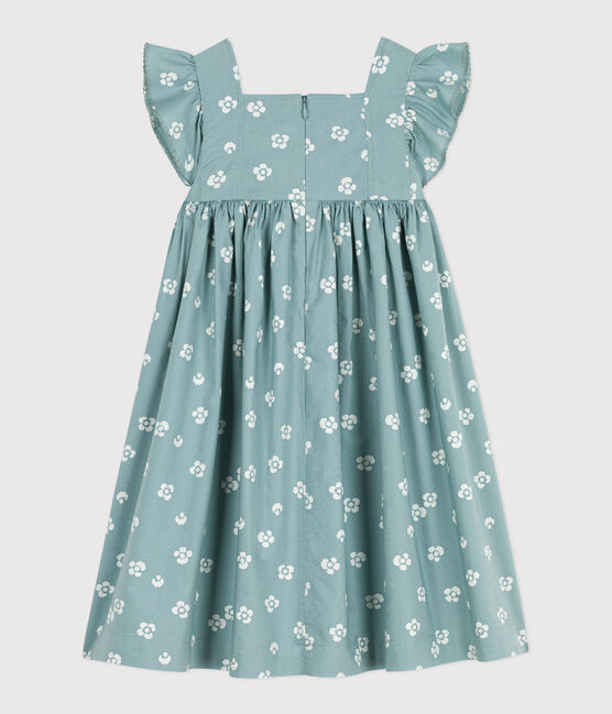 Abito lungo senza maniche in cotone a fiori bambina blu PAUL/bianco MARSHMALLOW