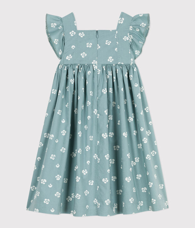 Abito lungo senza maniche in cotone a fiori bambina verde/bianco