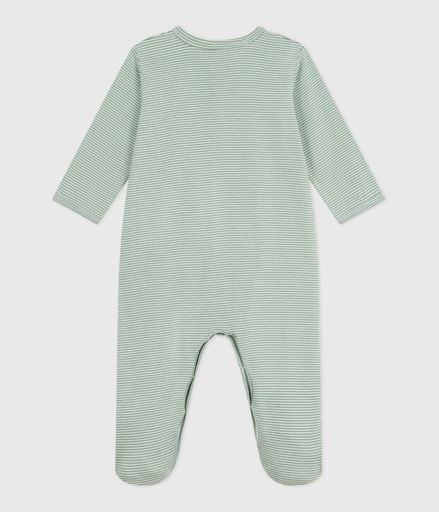 Pigiama in cotone millerighe neonato verde/bianco