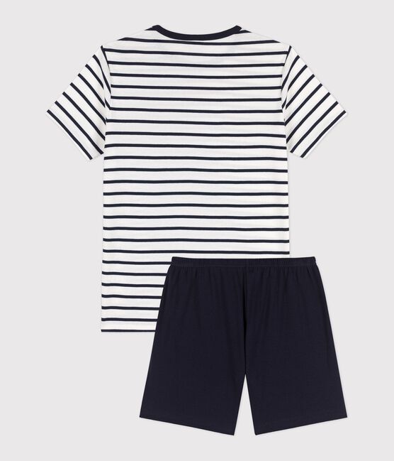 Pigiama corto a righe marinière unisex a costine bianco MARSHMALLOW/blu SMOKING