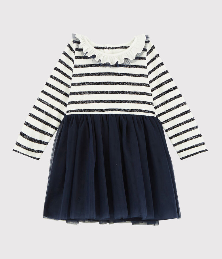 Abito a maniche lunghe da beb&egrave; femmina bianco MARSHMALLOW/ SMOKING ARGENT BRILLANT