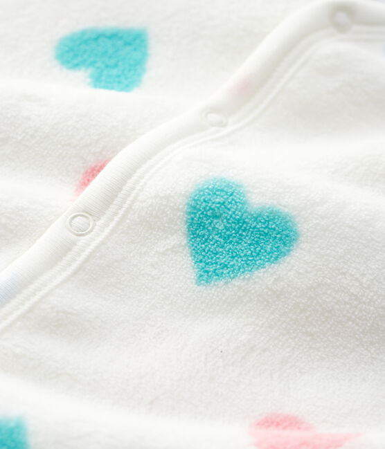 Tutina imbottita a cuori bebè in pile bianco MARSHMALLOW/bianco MULTICO