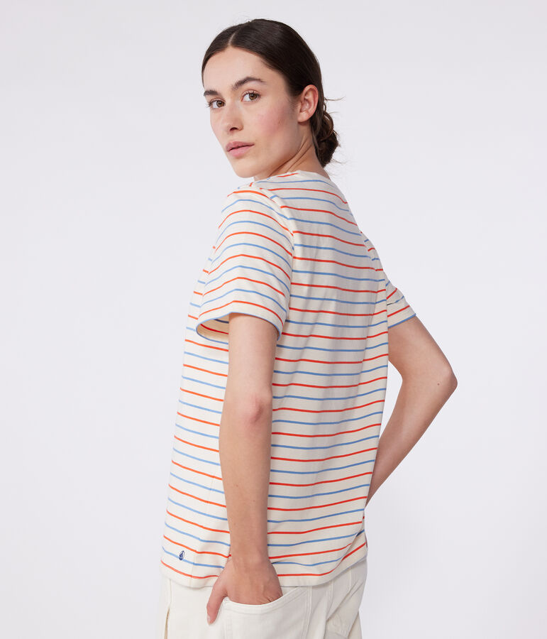 T-shirt donna Le Droit in cotone a righe ecru/multicolore