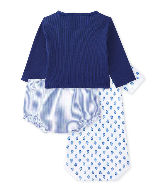 Coordinato 3 pezzi per bebé maschio blu CHALOUPE/bianco ECUME/ PERSE