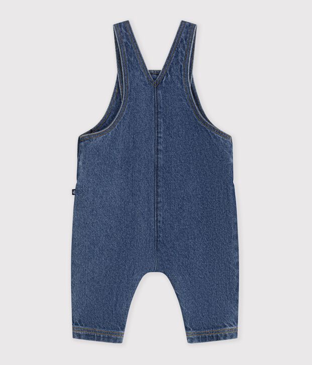 Salopette lunga in denim on tasca a cuore neonata blu