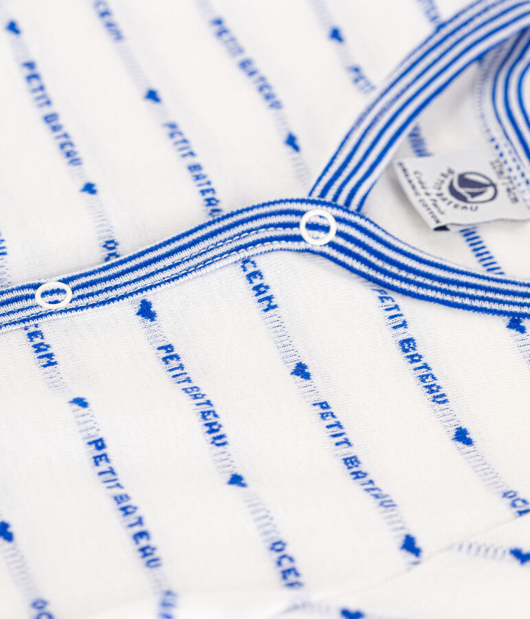 Tutina corta in jacquard di cotone beb&egrave; bianco/blu