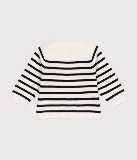 Pullover in maglia di lana e cotone neonato bianco MARSHMALLOW/blu SMOKING