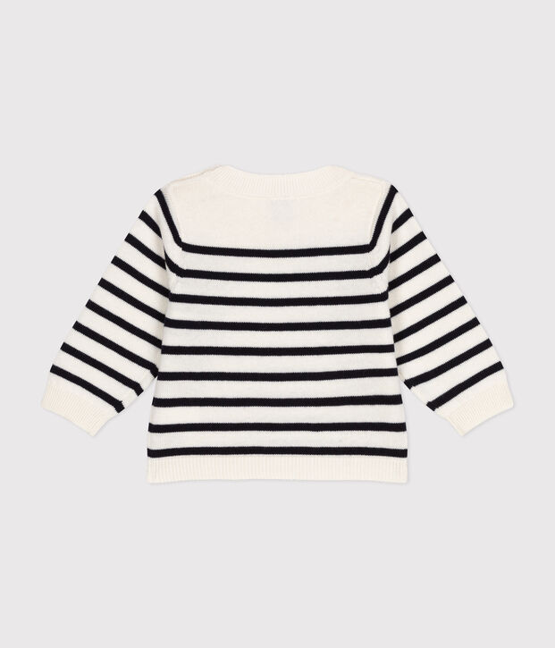 Pullover in maglia di lana e cotone neonato bianco/blu