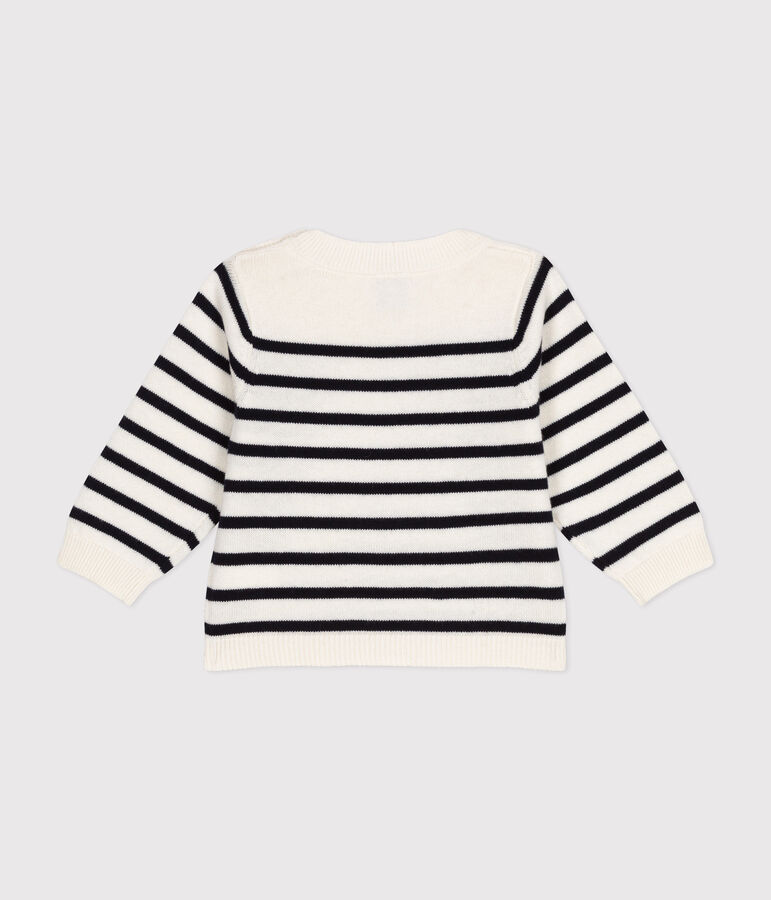 Pullover in maglia di lana e cotone neonato bianco/blu
