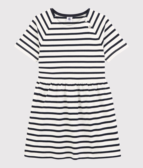 Abito bambina a maniche corte in cotone bianco MARSHMALLOW/blu SMOKING
