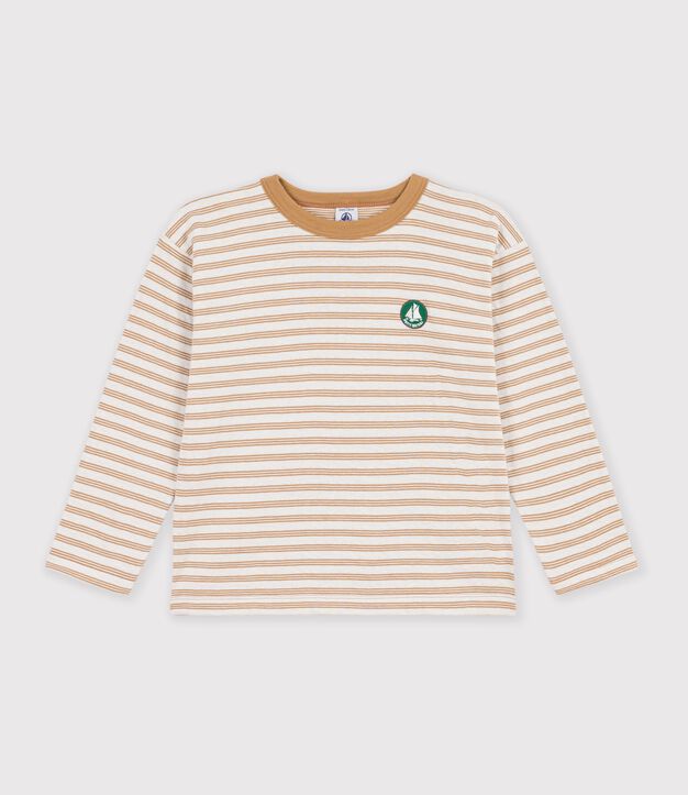 T-shirt a maniche lunghe a righe bambino beige/ecru/beige