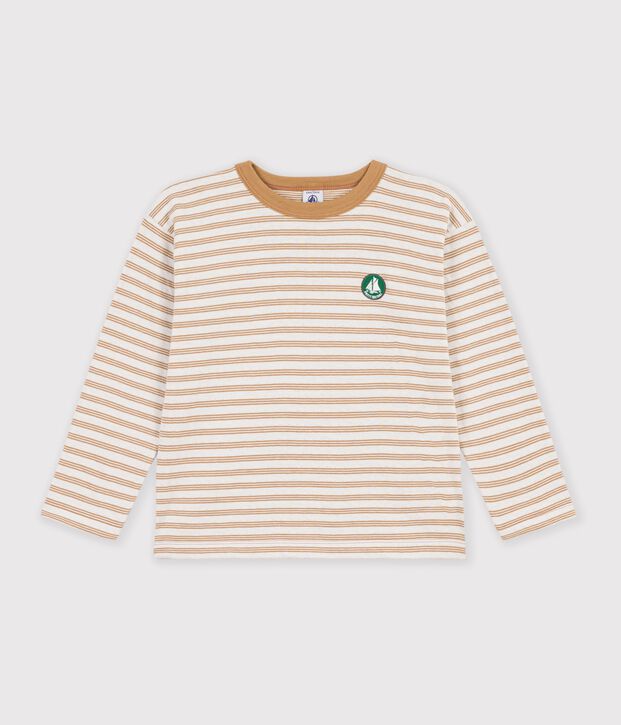 T-shirt a maniche lunghe a righe bambino beige/ecru/beige