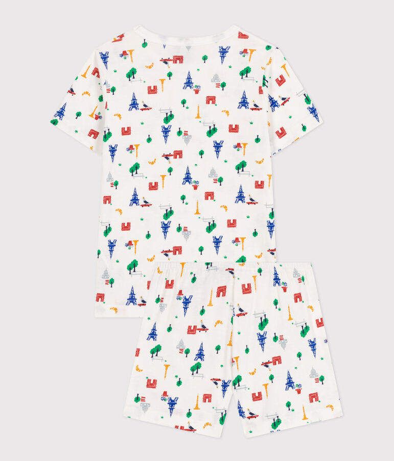 Pigiama short fantasia Parigi in cotone bambino bianco MARSHMALLOW/bianco MULTICO