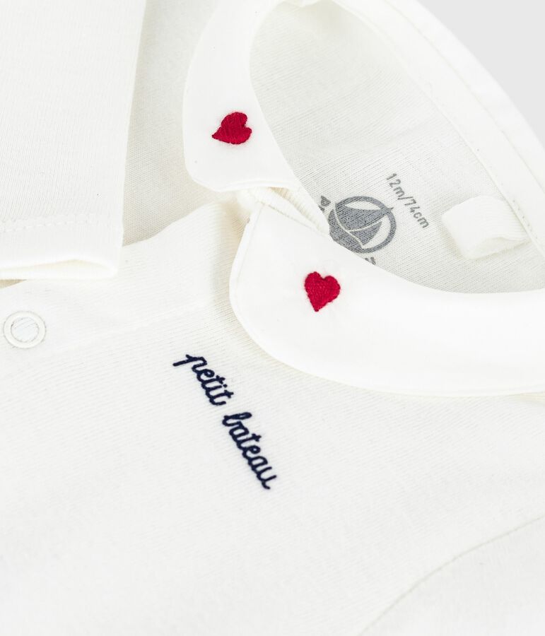 Body con colletto ricamato e scritta sul petto neonato bianco/rosso