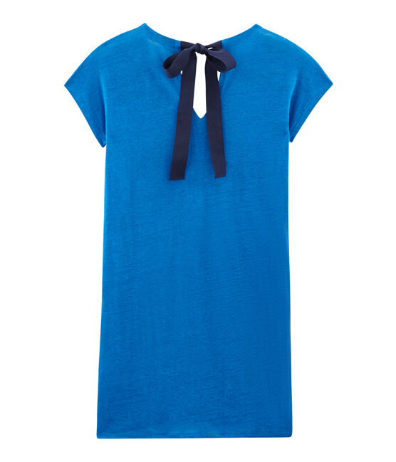 Abito maniche corte donna in lino blu RIYADH