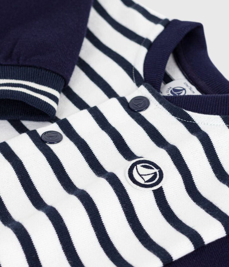 Tutina lunga in cotone con stampa a righe marini&egrave;re neonato bianco/blu