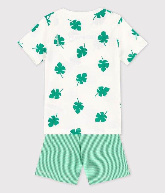 Pigiama corto con motivo palme bambino in cotone biologico bianco MARSHMALLOW/verde GAZON