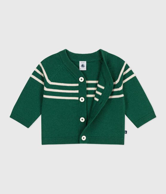 Cardigan in maglia di misto lana e cotone a righe neonato verde WILLOW/ AVALANCHE