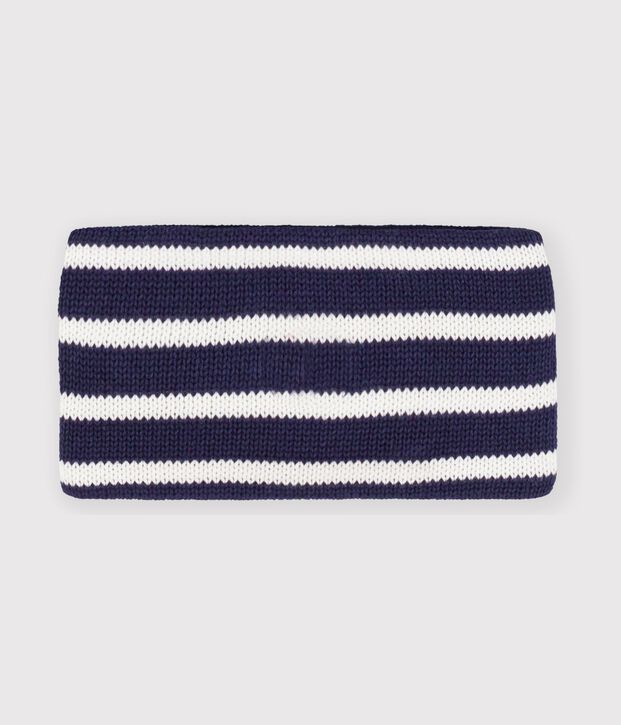 Snood in maglia a righe foderata in pile neonato blu/ecru