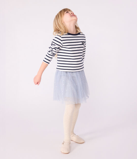 Marinière bambina/bambino in cotone biologico bianco MARSHMALLOW/blu SMOKING