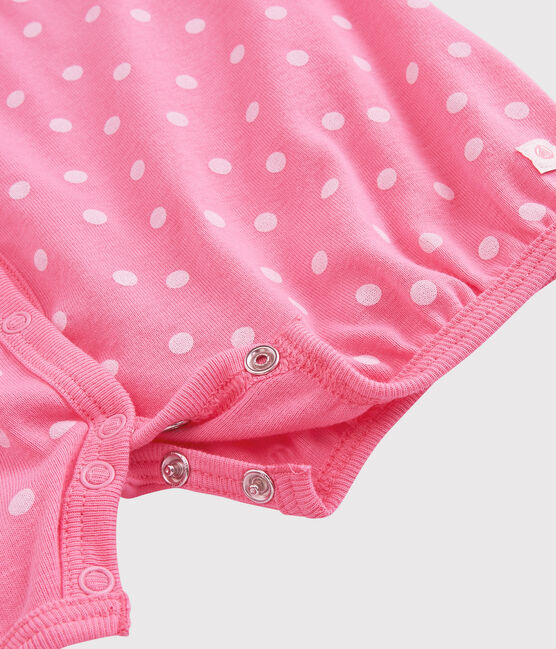 Tutina corta a pois bebè in cotone rosa PETAL/bianco ECUME