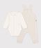 Set salopette e body con colletto in cotone tinta unita neonato ecru/ecru