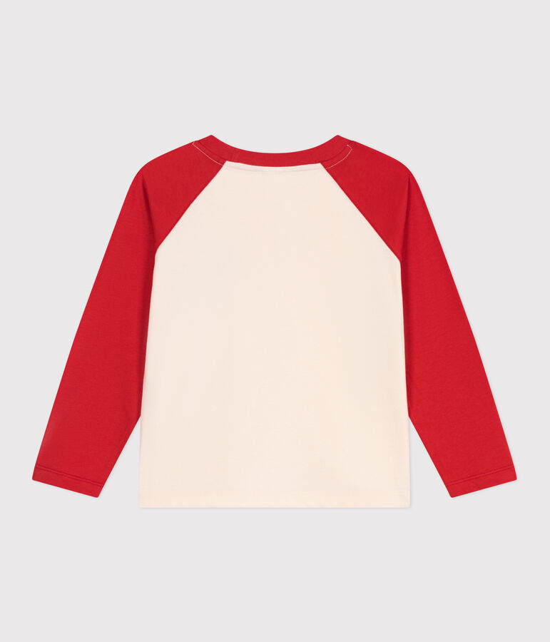 T-shirt a maniche lunghe in cotone color block bambino ecru/rosso