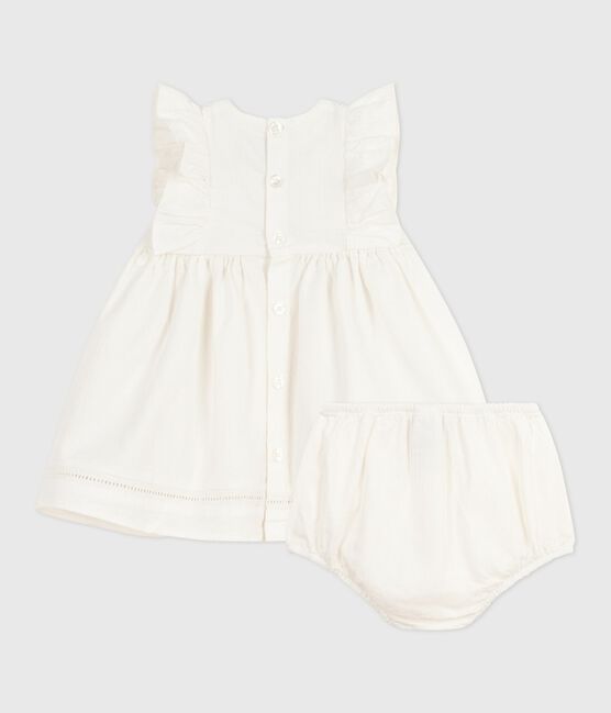 Abito senza maniche in cotone tinta unita ricamato, con bloomer abbinato neonata bianco ECUME