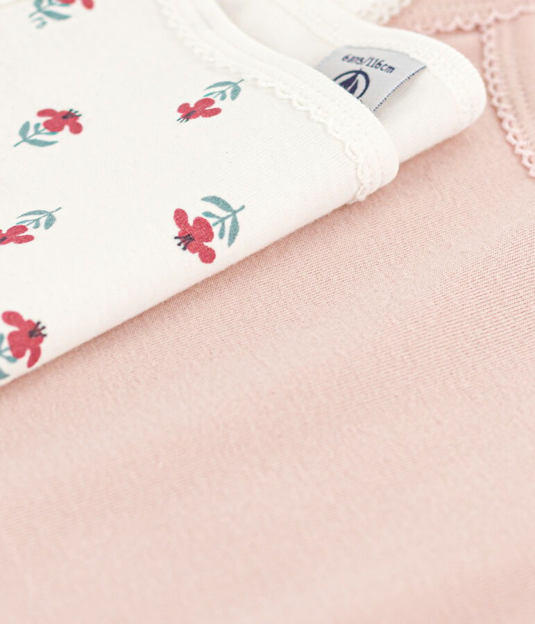 Confezione da 2 canottiere bambina con spalline in cotone a fiori multicolore