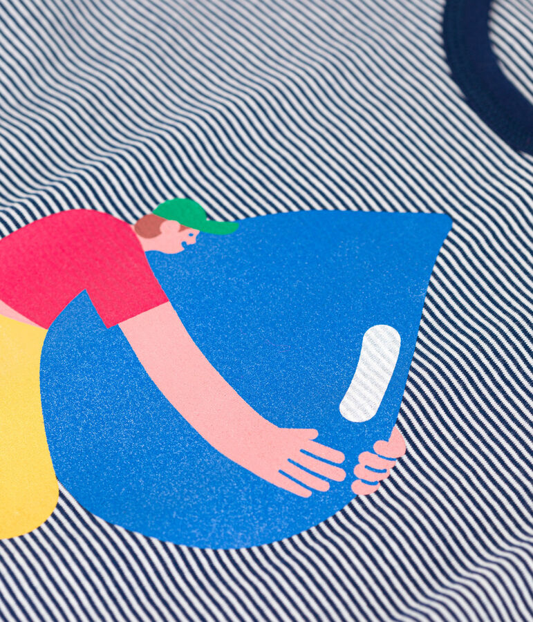 T-shirt bambino Petit Bateau x Water Family blu/bianco