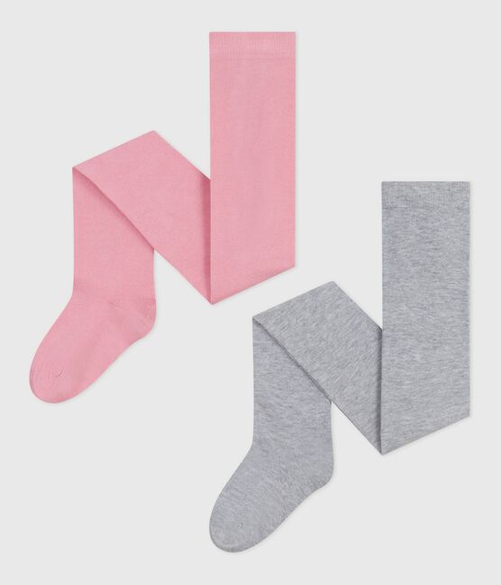Set da 2 paia di collant in jersey di cotone bambina rosa CHARME/ FUMEE