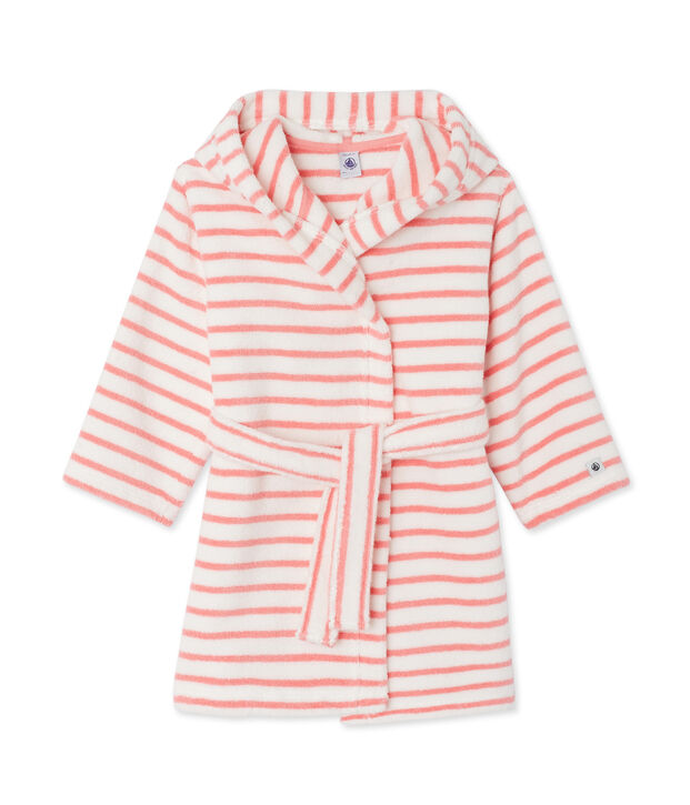 Accappatoio bambino in spugna bianco/rosa