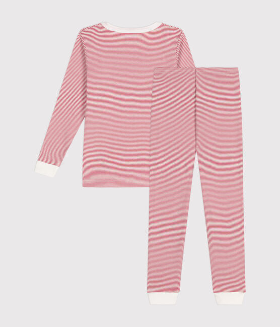 Pigiama aderente in cotone a righe bambino rosa ROSEWOOD/ MARSHMALLOW