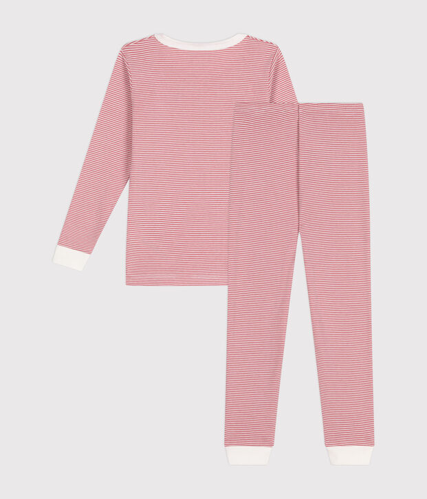 Pigiama aderente in cotone a righe bambino rosa/bianco