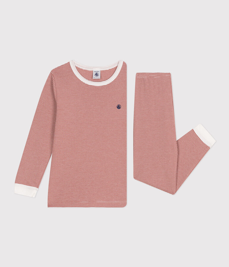 Pigiama rigato bambino in cotone marrone/bianco