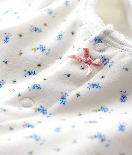 Body-pigiama con stampe a fiori bimba in velluto bianco MARSHMALLOW/bianco MULTICO