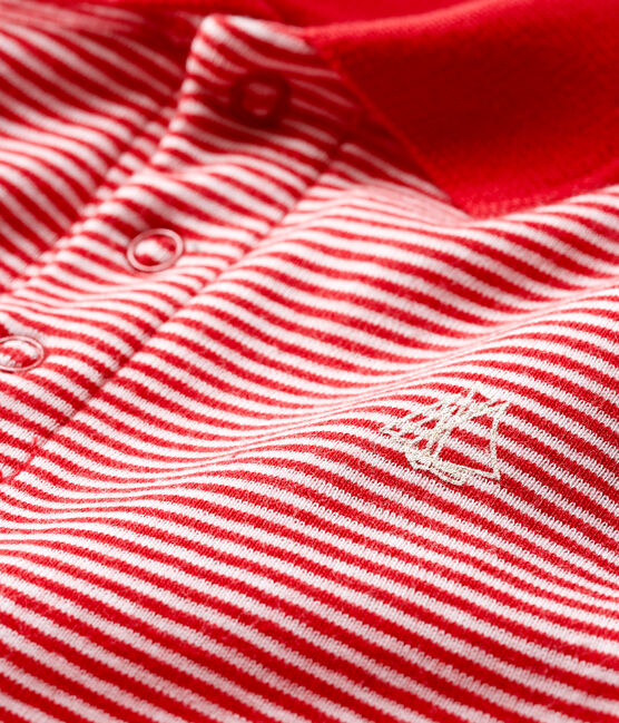 Body a polo fantasia millerighe bebè maschio rosso TERKUIT/bianco MARSHMALLOW