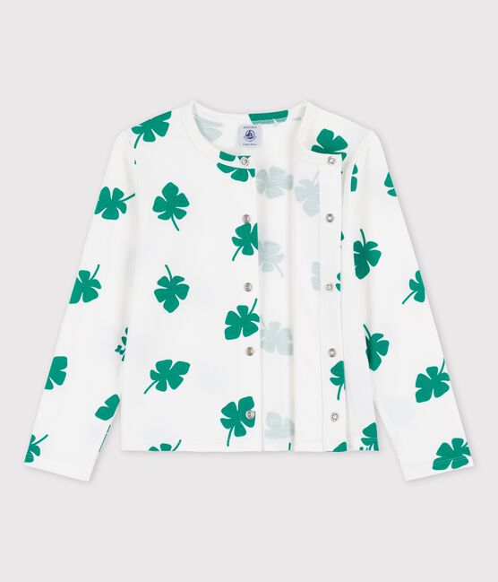 Cardigan fantasia bambina in molleton bianco MARSHMALLOW/verde GAZON