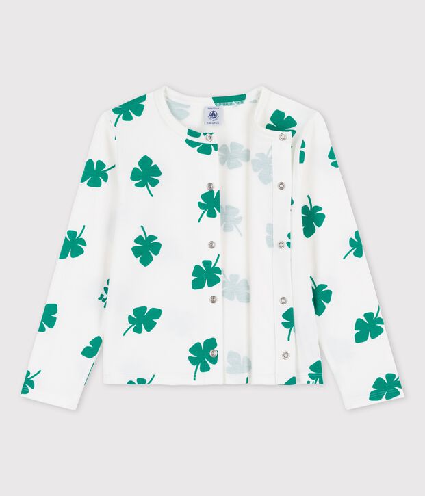 Cardigan fantasia bambina in molleton bianco/verde