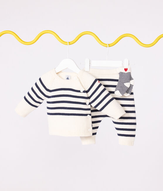 Completo 2 pezzi in maglia a righe marinière neonato blu MARSHMALLOW/ SOIR
