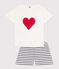 Pigiama corto in cotone con stampa a cuori donna bianco MARSHMALLOW/blu SMOKING