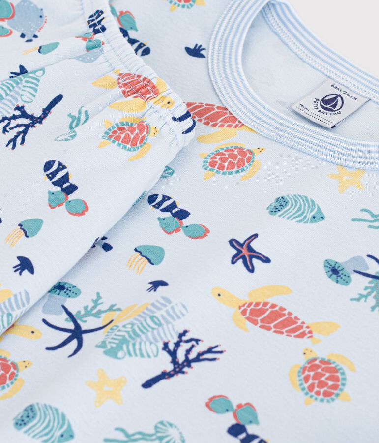 Pigiama corto in cotone con stampa fosforescente bambino blu/multicolore