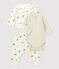 Completo 3 pezzi bebè in tubique biologico con scimmiette bianco MARSHMALLOW/bianco MULTICO