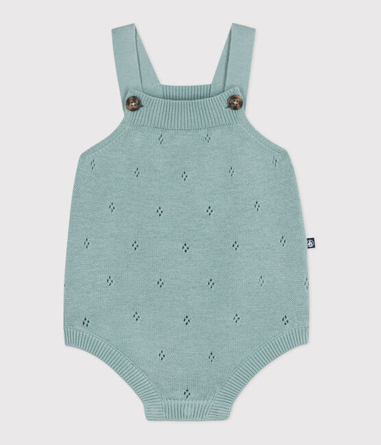Pagliaccetto neonato in maglia a punto legaccio con spalline verde PAUL