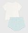 Completo nascita due pezzi in cotone con parte inferiore a righe blu MARSHMALLOW/ AQUATIC