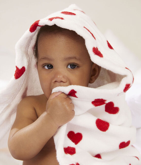 Mantellina da bagno cuore bebè in spugna bianco MARSHMALLOW/rosso TERKUIT